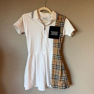 Burberry Girls Polo Dress Size 10 White Check Panel Zip Front